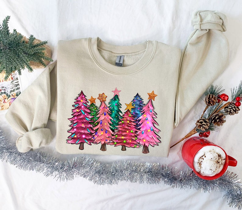 Pink Tree Christmas Crewneck Sweatshirt