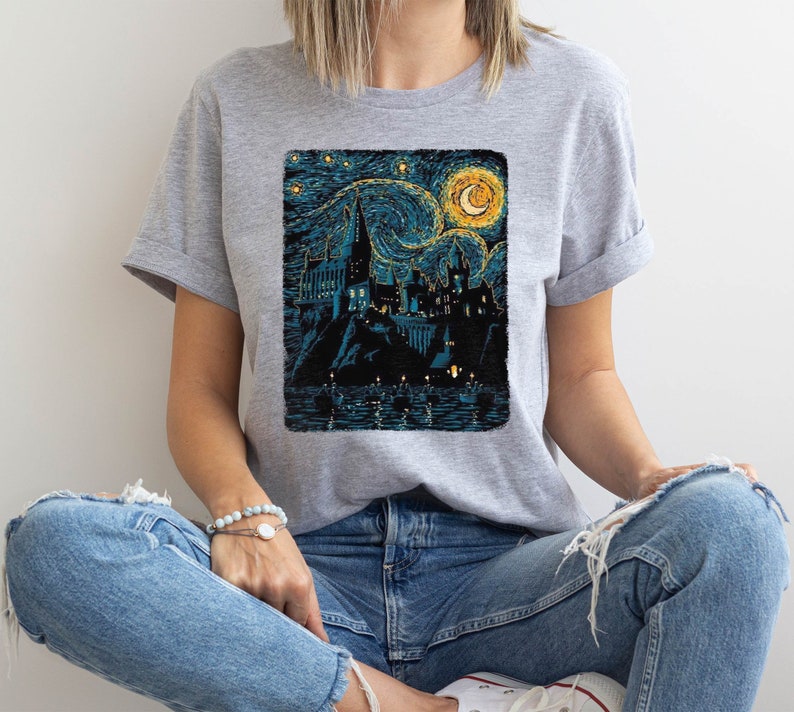 Starry Night Magic Wizard Castle T-shirt