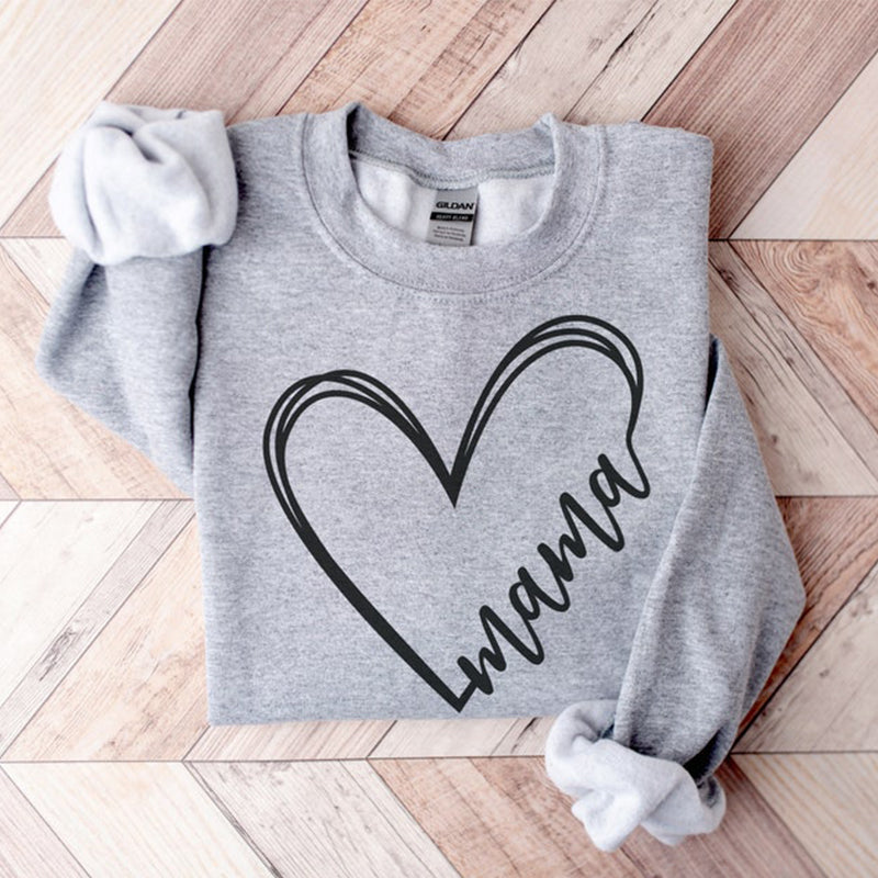 Mother's Day Mama Heart Print Sweatshirt