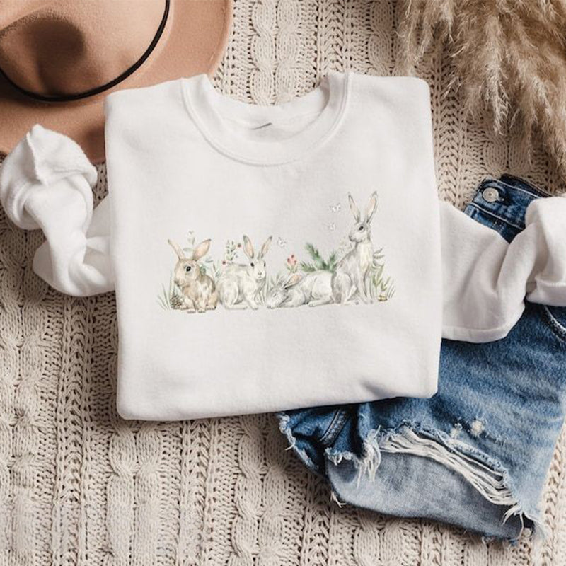 Happy Easter Rabbit Print Casual Sweatshirt