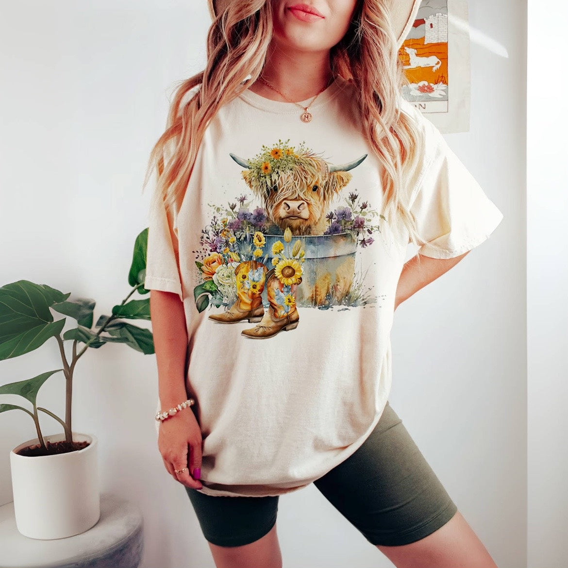 Highland Cow in Metal Tub T-shirt