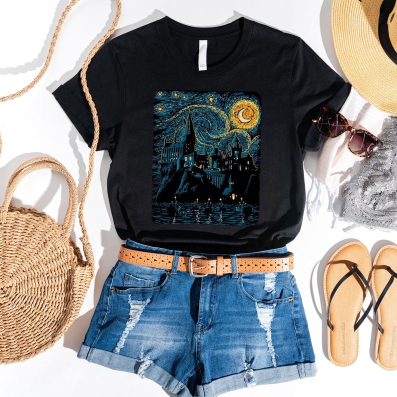 Starry Night Magic Wizard Castle T-shirt