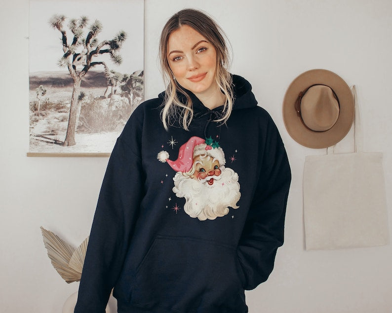 Retro Pink Santa Christmas Hoodie