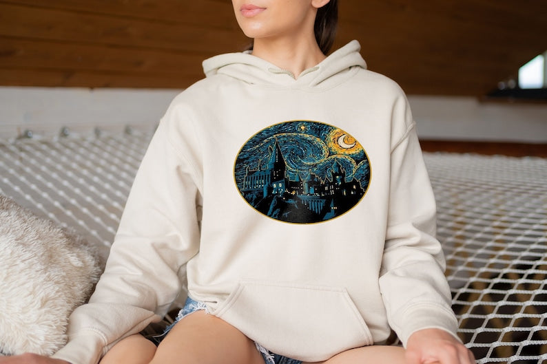 Magic Wizard Castle Boat Starry Night Hoodie