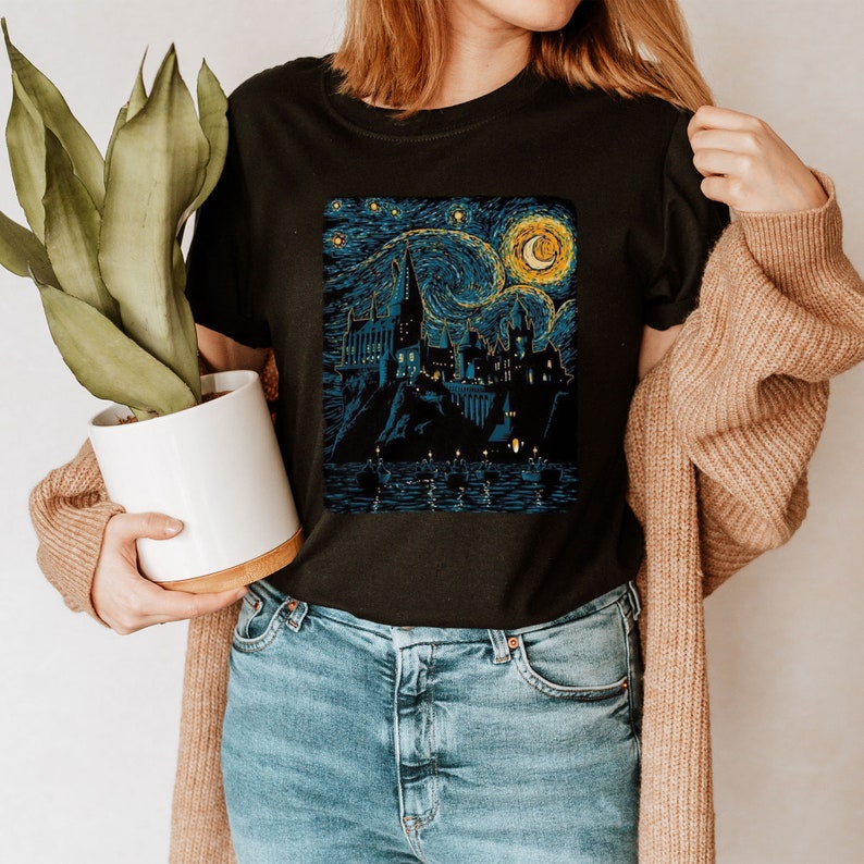 Starry Night Magic Wizard Castle T-shirt
