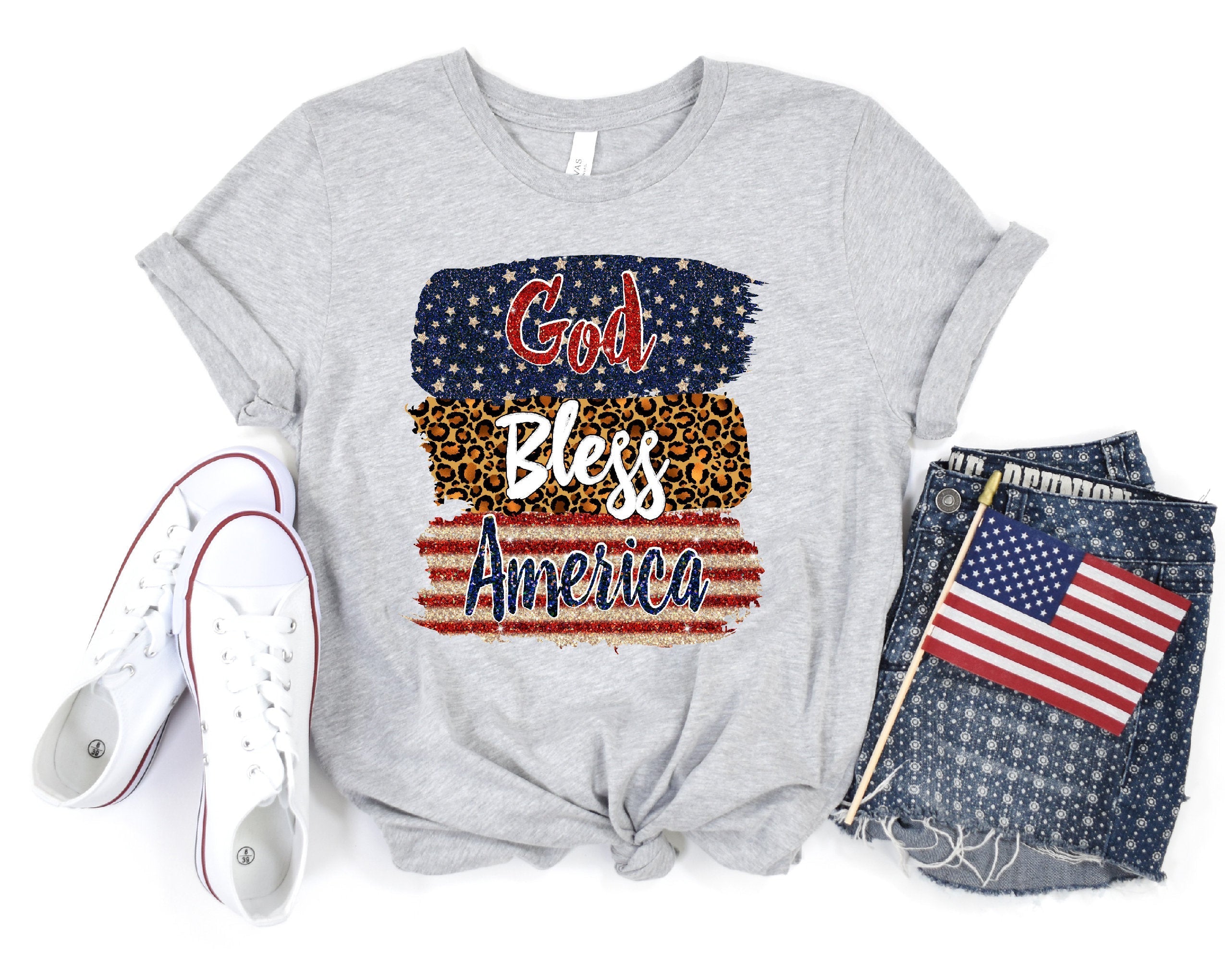 Independence Day God Bless America Print T-shirt