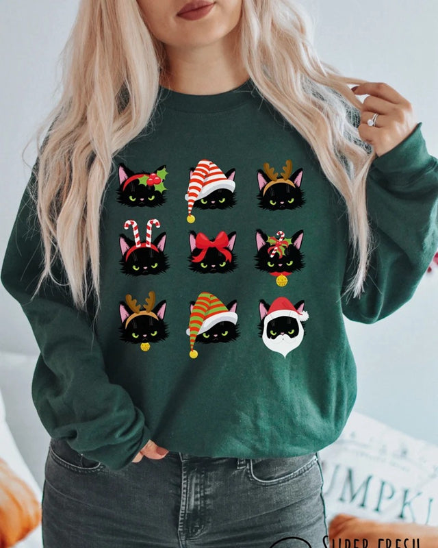 Cat Christmas Sweatshirt Retro Holiday Gifts